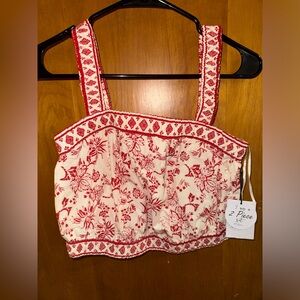 Red floral skirt set